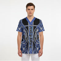 Aotearoa Ngati Kahungunu Scrub Top Maori Tribal Blue Paua Shell Pattern DT05 - Polynesian Pride