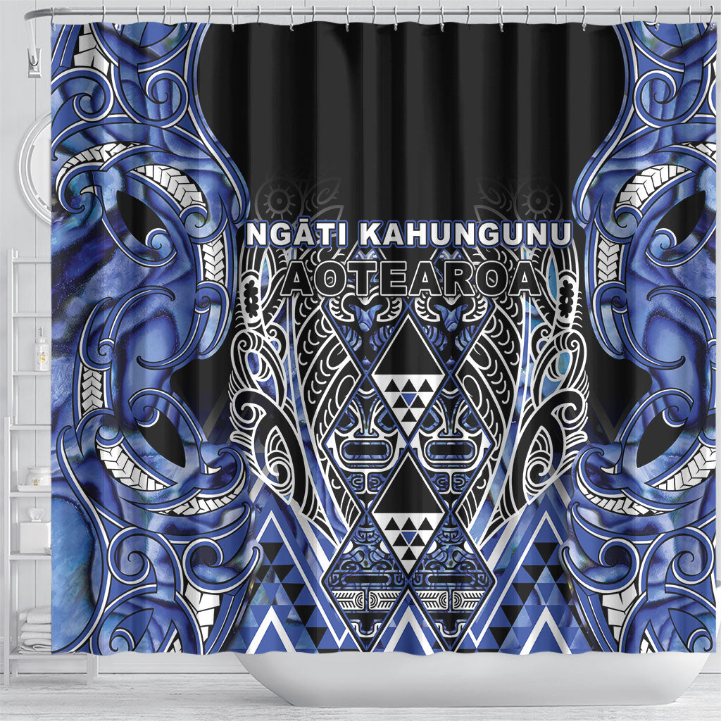 Aotearoa Ngati Kahungunu Shower Curtain Maori Tribal Blue Paua Shell Pattern DT05 - Polynesian Pride