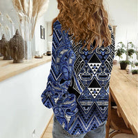 Aotearoa Ngati Kahungunu Women Casual Shirt Maori Tribal Blue Paua Shell Pattern DT05 - Polynesian Pride
