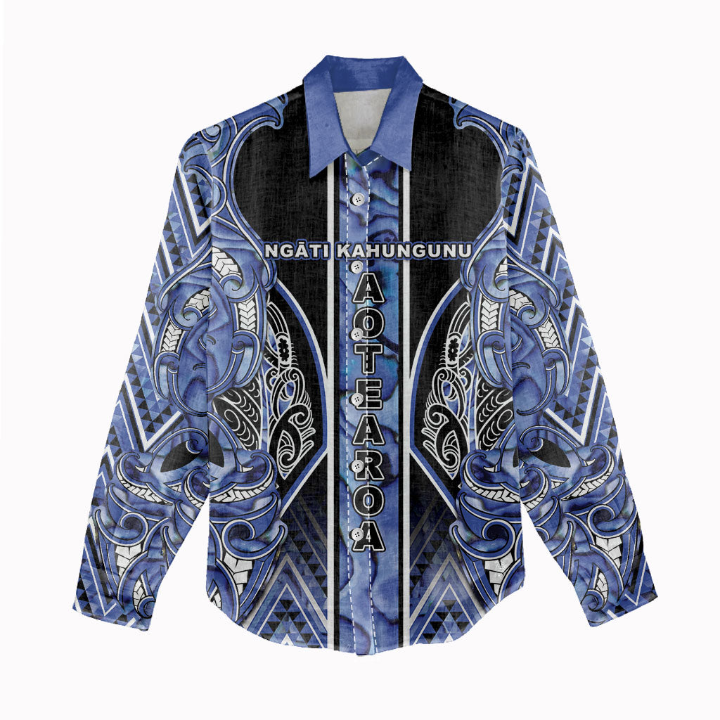 Aotearoa Ngati Kahungunu Women Casual Shirt Maori Tribal Blue Paua Shell Pattern DT05 - Polynesian Pride