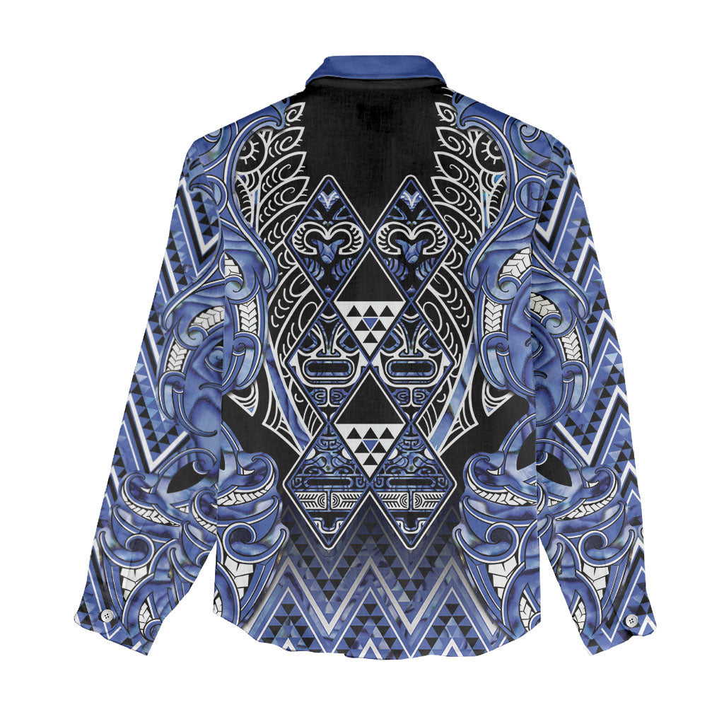 Aotearoa Ngati Kahungunu Women Casual Shirt Maori Tribal Blue Paua Shell Pattern DT05 - Polynesian Pride