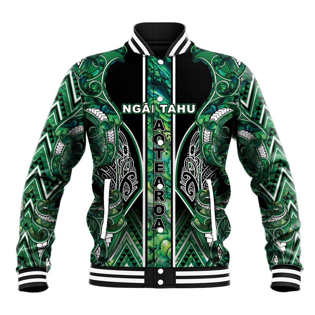 Aotearoa Ngai Tahu Baseball Jacket Maori Tribal Dark Green Paua Shell Pattern DT05 Unisex Green - Polynesian Pride