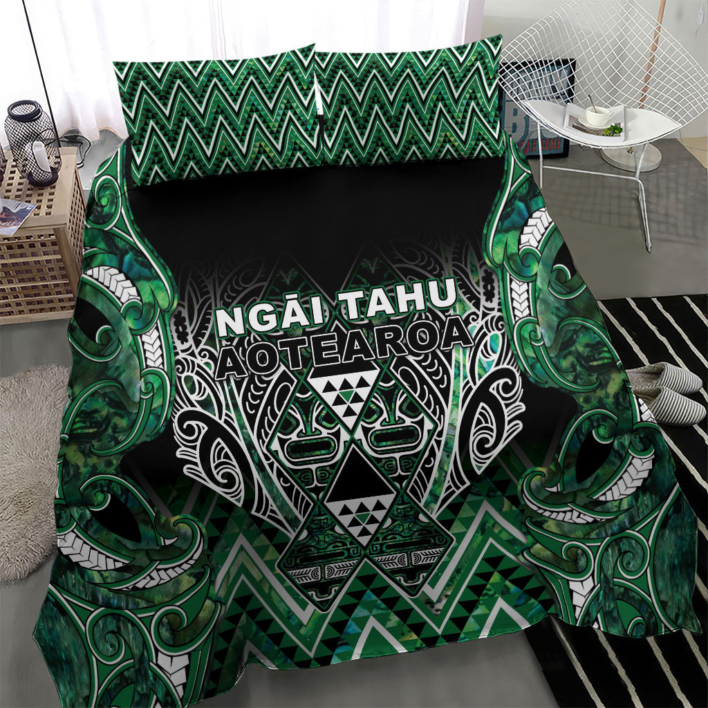 Aotearoa Ngai Tahu Bedding Set Maori Tribal Dark Green Paua Shell Pattern DT05 - Polynesian Pride