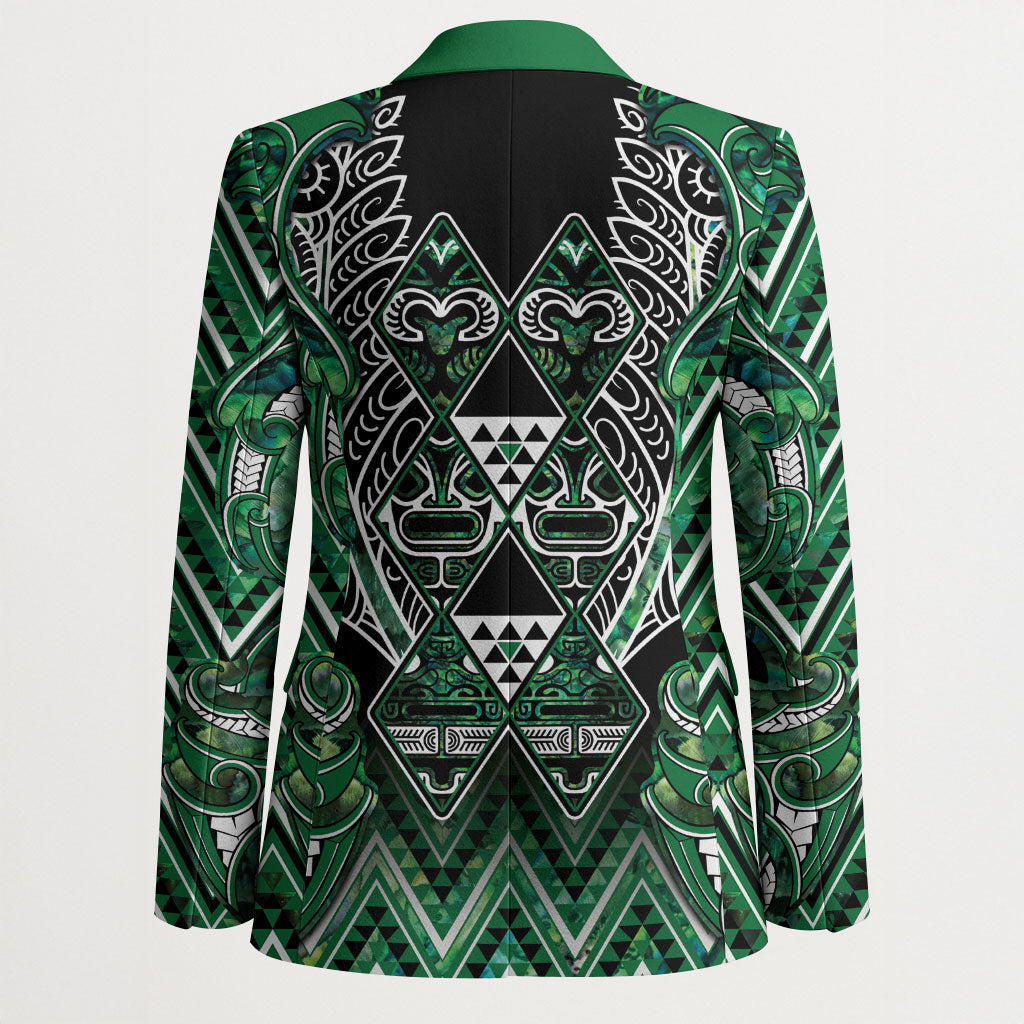 Aotearoa Ngai Tahu Blazer Maori Tribal Dark Green Paua Shell Pattern DT05 - Polynesian Pride