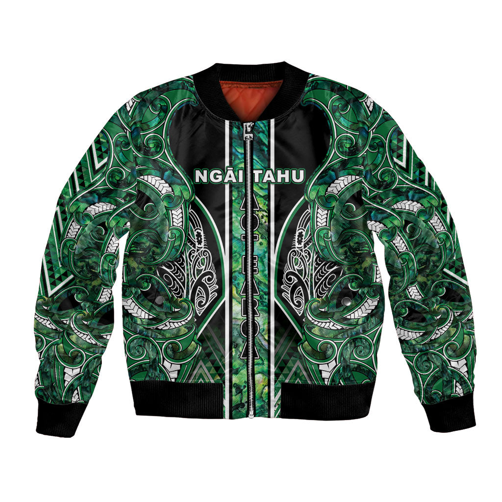 Aotearoa Ngai Tahu Bomber Jacket Maori Tribal Dark Green Paua Shell Pattern DT05 Unisex Green - Polynesian Pride