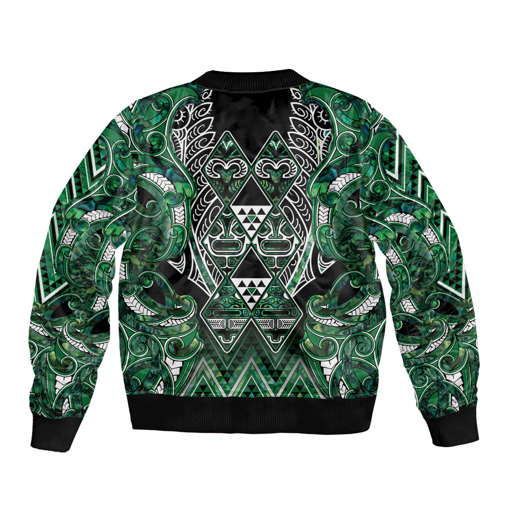 Aotearoa Ngai Tahu Bomber Jacket Maori Tribal Dark Green Paua Shell Pattern DT05 - Polynesian Pride