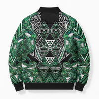 Aotearoa Ngai Tahu Bomber Puffer Jacket Maori Tribal Dark Green Paua Shell Pattern DT05 - Polynesian Pride