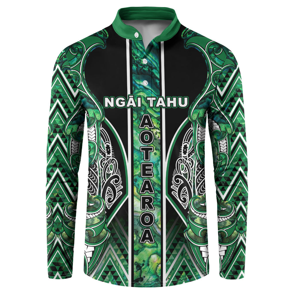 Aotearoa Ngai Tahu Button Sweatshirt Maori Tribal Dark Green Paua Shell Pattern DT05 Green - Polynesian Pride