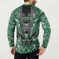 Aotearoa Ngai Tahu Button Sweatshirt Maori Tribal Dark Green Paua Shell Pattern DT05 - Polynesian Pride