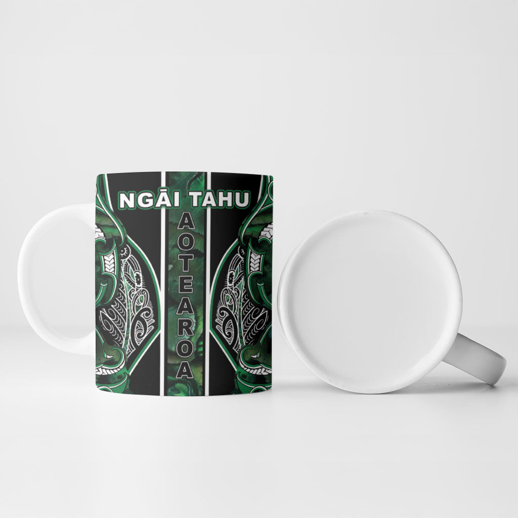 Aotearoa Ngai Tahu Ceramic Mug Maori Tribal Dark Green Paua Shell Pattern DT05 - Polynesian Pride