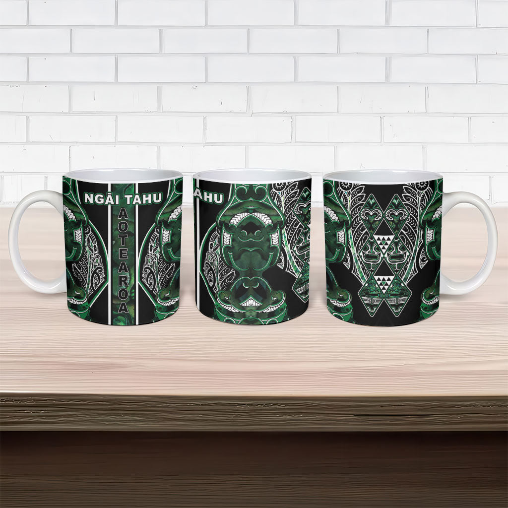 Aotearoa Ngai Tahu Ceramic Mug Maori Tribal Dark Green Paua Shell Pattern DT05 - Polynesian Pride