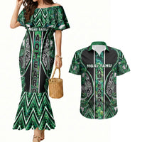 Aotearoa Ngai Tahu Couples Matching Mermaid Dress and Hawaiian Shirt Maori Tribal Dark Green Paua Shell Pattern DT05 Green - Polynesian Pride