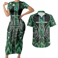 Aotearoa Ngai Tahu Couples Matching Short Sleeve Bodycon Dress and Hawaiian Shirt Maori Tribal Dark Green Paua Shell Pattern DT05 Green - Polynesian Pride