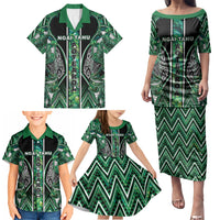 Aotearoa Ngai Tahu Family Matching Puletasi and Hawaiian Shirt Maori Tribal Dark Green Paua Shell Pattern DT05 - Polynesian Pride