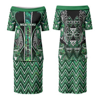 Aotearoa Ngai Tahu Family Matching Puletasi and Hawaiian Shirt Maori Tribal Dark Green Paua Shell Pattern DT05 Mom's Dress Green - Polynesian Pride
