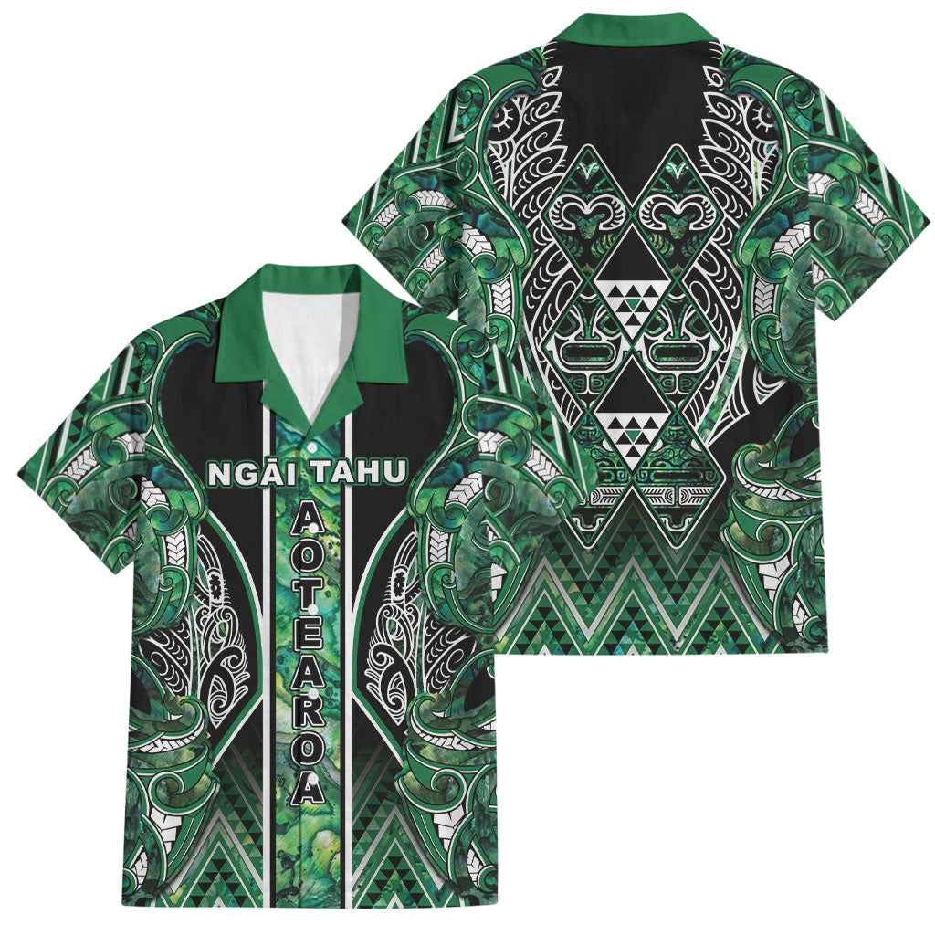 Aotearoa Ngai Tahu Family Matching Puletasi and Hawaiian Shirt Maori Tribal Dark Green Paua Shell Pattern DT05 Dad's Shirt - Short Sleeve Green - Polynesian Pride