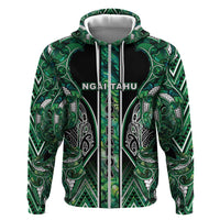 Aotearoa Ngai Tahu Hoodie Maori Tribal Dark Green Paua Shell Pattern DT05 Zip Hoodie Green - Polynesian Pride
