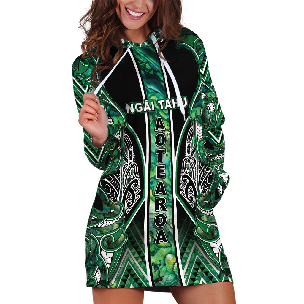 Aotearoa Ngai Tahu Hoodie Dress Maori Tribal Dark Green Paua Shell Pattern DT05 Green - Polynesian Pride