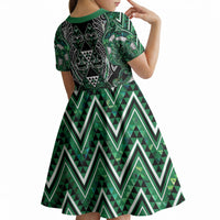 Aotearoa Ngai Tahu Kid Short Sleeve Dress Maori Tribal Dark Green Paua Shell Pattern DT05 - Polynesian Pride