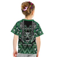 Aotearoa Ngai Tahu Kid T Shirt Maori Tribal Dark Green Paua Shell Pattern DT05 - Polynesian Pride