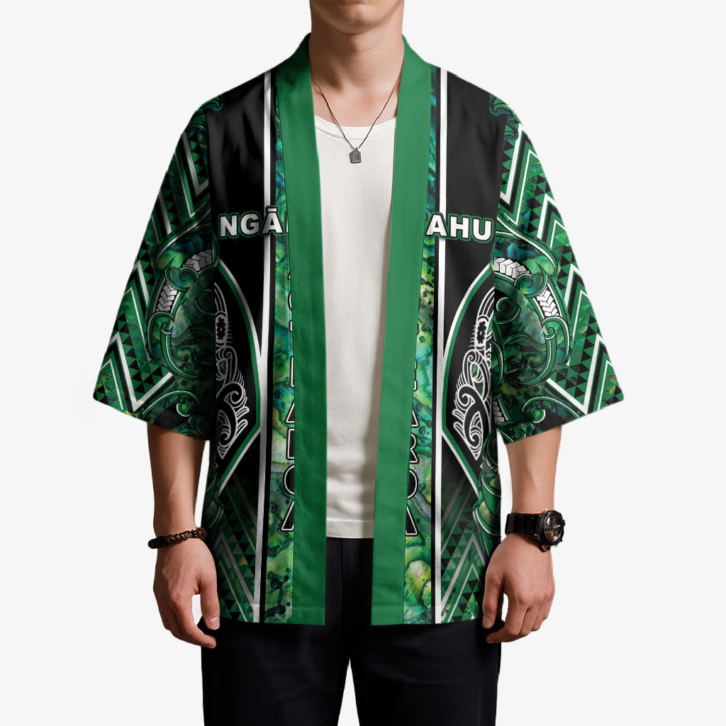 Aotearoa Ngai Tahu Kimono Maori Tribal Dark Green Paua Shell Pattern DT05 - Polynesian Pride