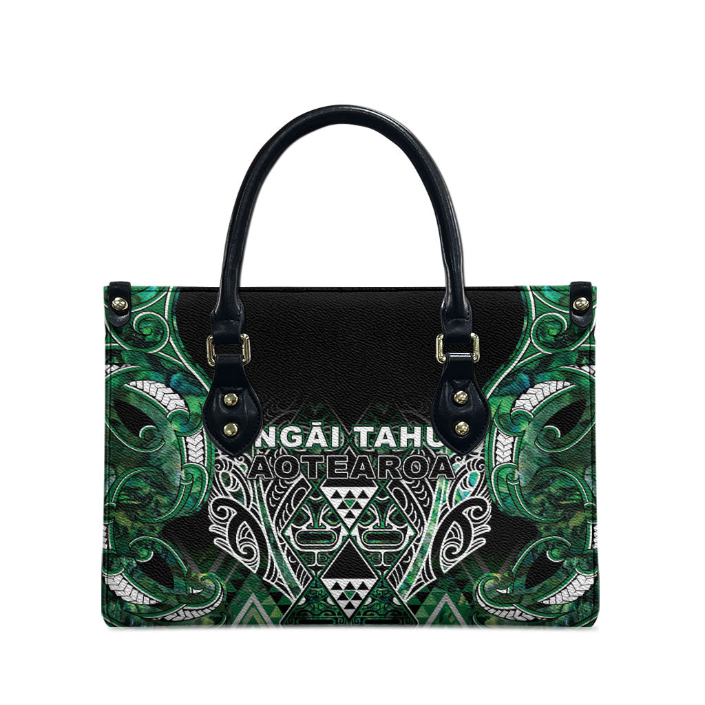 Aotearoa Ngai Tahu Leather Bag Maori Tribal Dark Green Paua Shell Pattern DT05 - Polynesian Pride