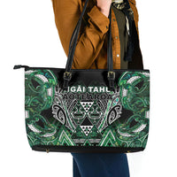 Aotearoa Ngai Tahu Leather Tote Bag Maori Tribal Dark Green Paua Shell Pattern DT05 - Polynesian Pride