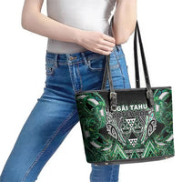 Aotearoa Ngai Tahu Leather Tote Bag Maori Tribal Dark Green Paua Shell Pattern DT05 - Polynesian Pride