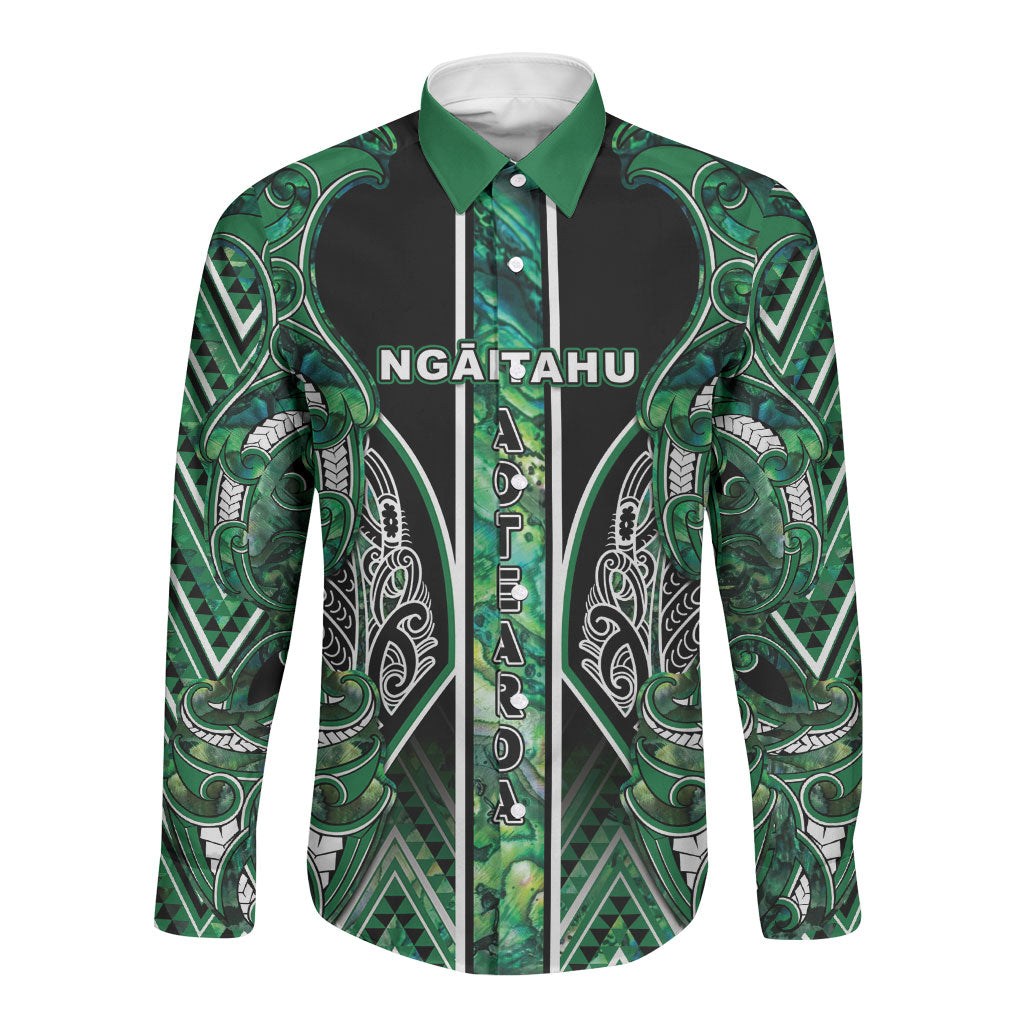 Aotearoa Ngai Tahu Long Sleeve Button Shirt Maori Tribal Dark Green Paua Shell Pattern DT05 Unisex Green - Polynesian Pride