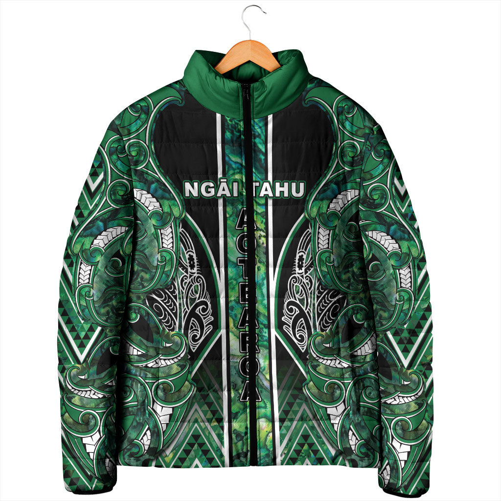 Aotearoa Ngai Tahu Padded Jacket Maori Tribal Dark Green Paua Shell Pattern DT05 - Polynesian Pride