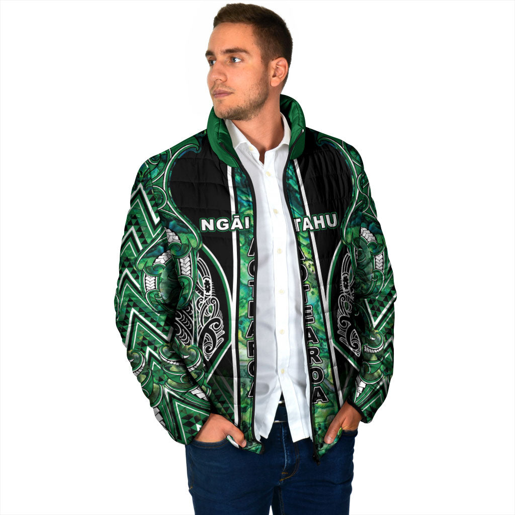 Aotearoa Ngai Tahu Padded Jacket Maori Tribal Dark Green Paua Shell Pattern DT05 - Polynesian Pride
