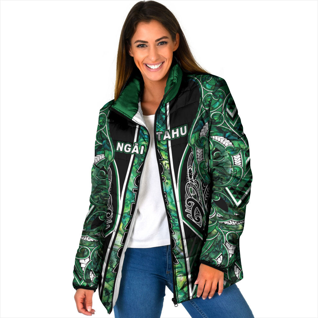 Aotearoa Ngai Tahu Padded Jacket Maori Tribal Dark Green Paua Shell Pattern DT05 Women Green - Polynesian Pride