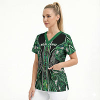 Aotearoa Ngai Tahu Scrub Top Maori Tribal Dark Green Paua Shell Pattern DT05 - Polynesian Pride