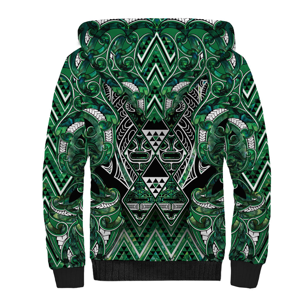 Aotearoa Ngai Tahu Sherpa Hoodie Maori Tribal Dark Green Paua Shell Pattern DT05 - Polynesian Pride
