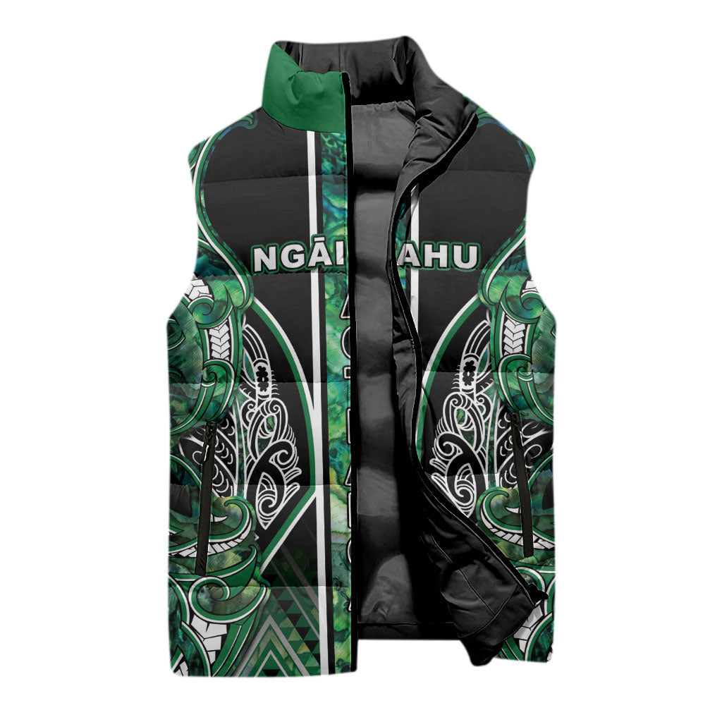 Aotearoa Ngai Tahu Sleeveless Puffer Jacket Maori Tribal Dark Green Paua Shell Pattern DT05 - Polynesian Pride