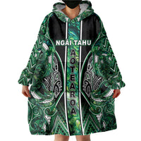Aotearoa Ngai Tahu Wearable Blanket Hoodie Maori Tribal Dark Green Paua Shell Pattern DT05 - Polynesian Pride