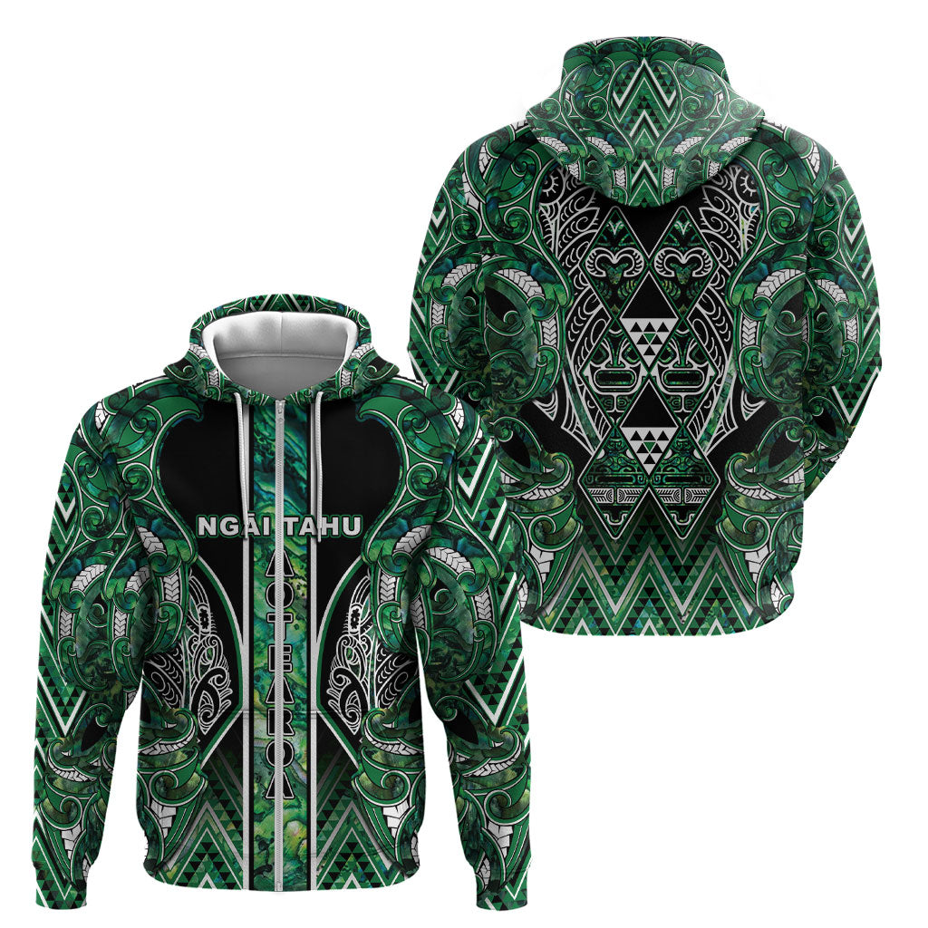 Aotearoa Ngai Tahu Zip Hoodie Maori Tribal Dark Green Paua Shell Pattern DT05 - Polynesian Pride