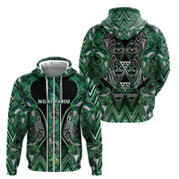 Aotearoa Ngai Tahu Zip Hoodie Maori Tribal Dark Green Paua Shell Pattern DT05 - Polynesian Pride