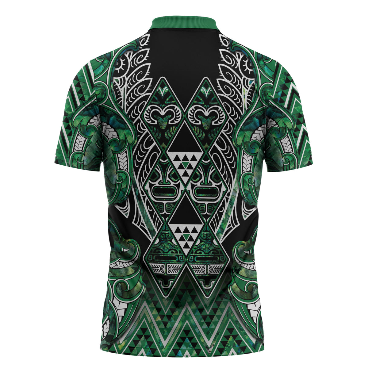Aotearoa Ngai Tahu Zipper Polo Shirt Maori Tribal Dark Green Paua Shell Pattern DT05 - Polynesian Pride