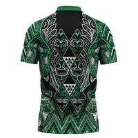 Aotearoa Ngai Tahu Zipper Polo Shirt Maori Tribal Dark Green Paua Shell Pattern DT05 - Polynesian Pride