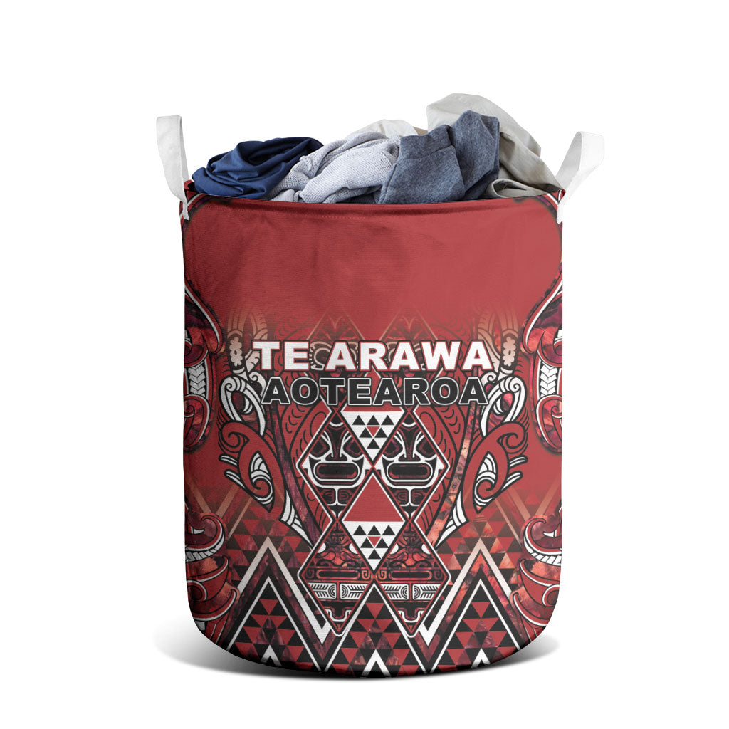 Aotearoa Te Arawa Laundry Basket Maori Tribal Dark Red Paua Shell Pattern DT05 - Polynesian Pride