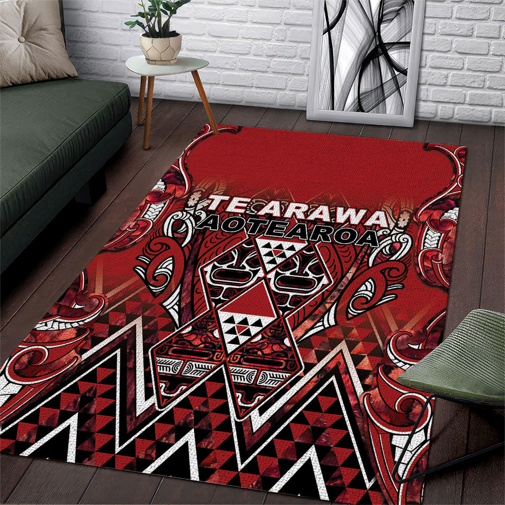 Aotearoa Te Arawa Area Rug Maori Tribal Dark Red Paua Shell Pattern DT05 Red - Polynesian Pride