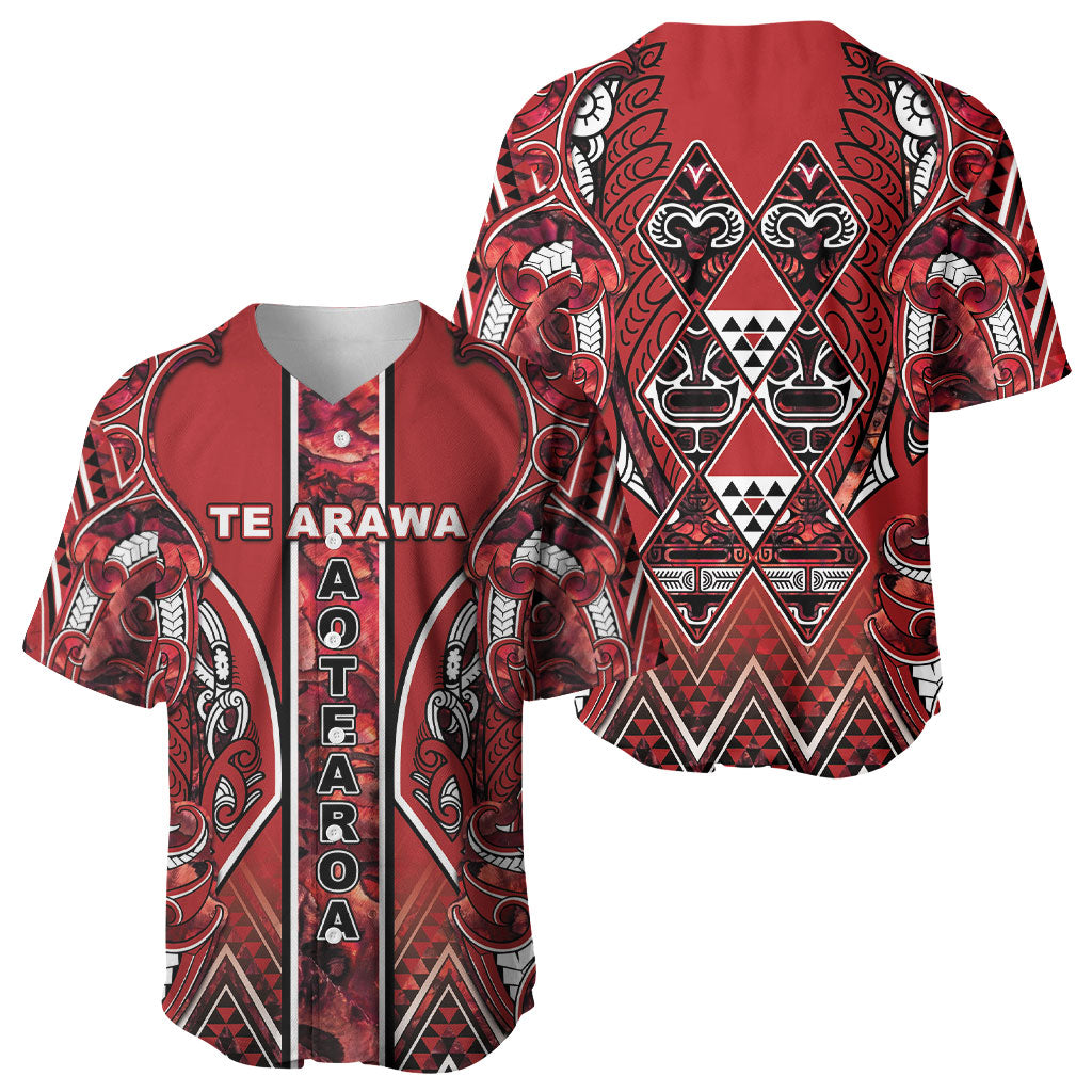 Aotearoa Te Arawa Baseball Jersey Maori Tribal Dark Red Paua Shell Pattern DT05 - Polynesian Pride