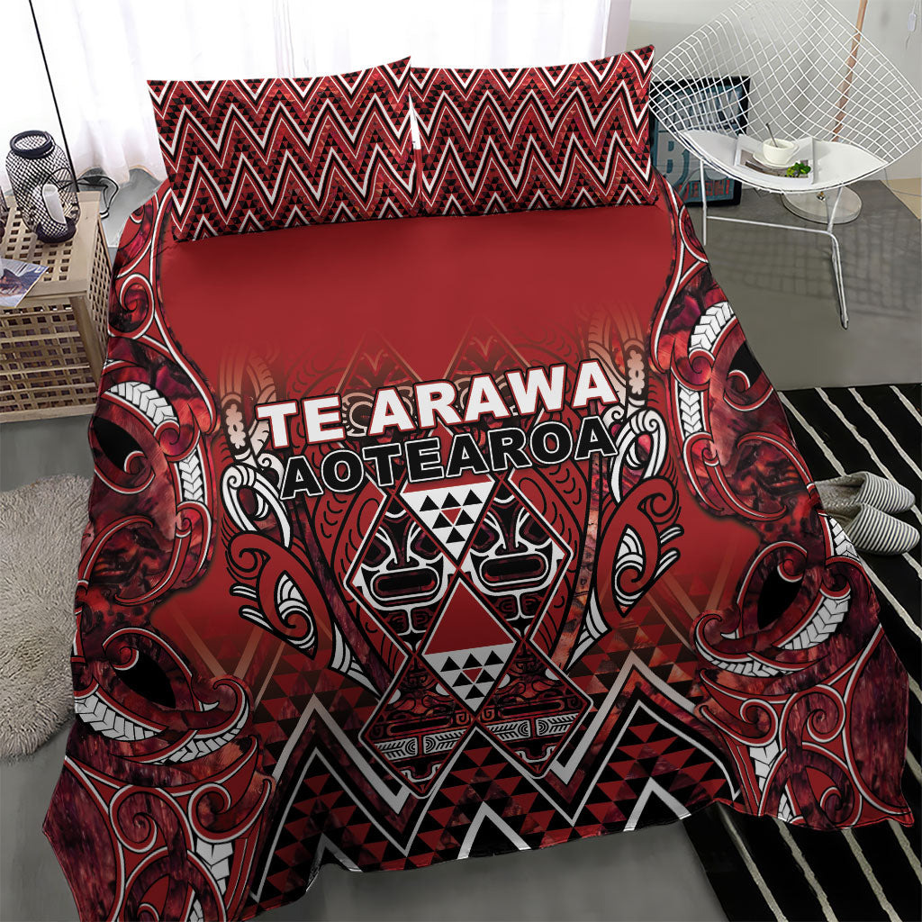 Aotearoa Te Arawa Bedding Set Maori Tribal Dark Red Paua Shell Pattern DT05 - Polynesian Pride