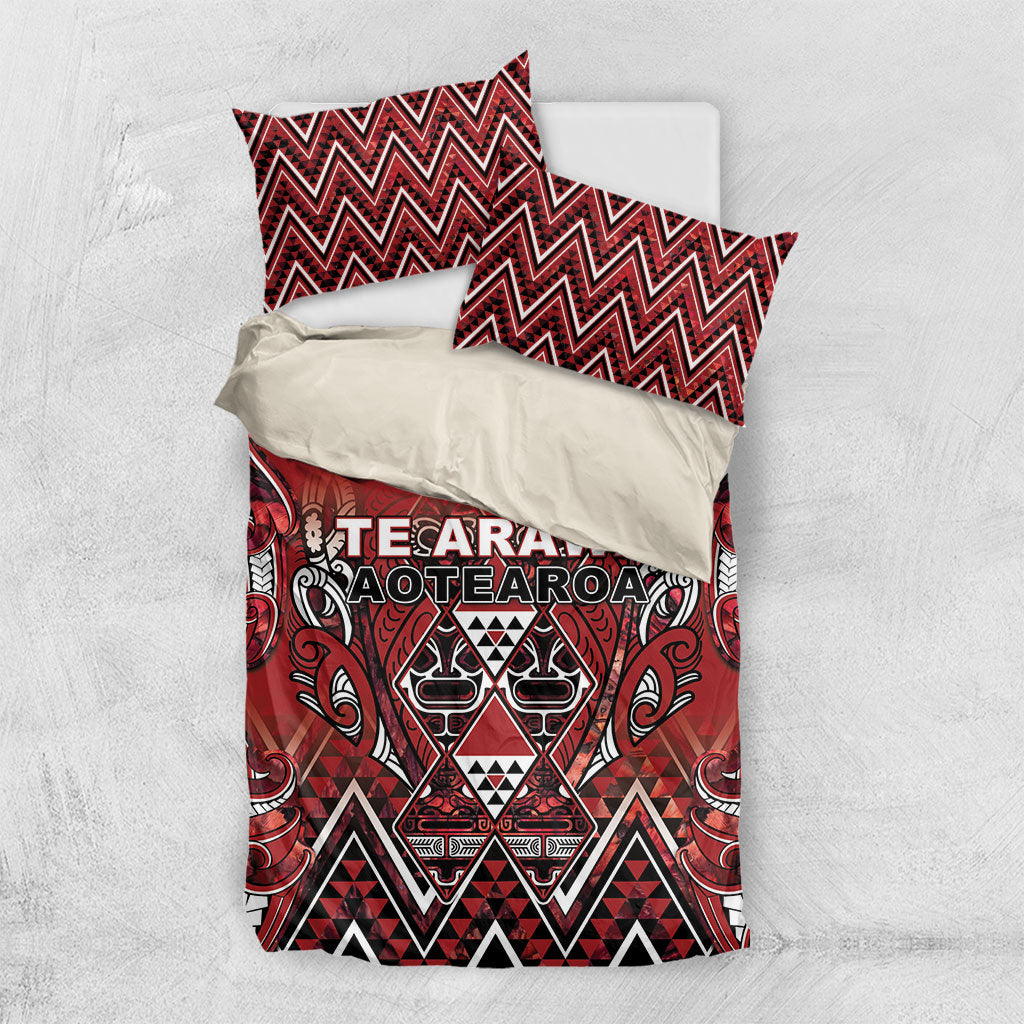 Aotearoa Te Arawa Bedding Set Maori Tribal Dark Red Paua Shell Pattern DT05 US Twin 172cm x 218cm Red - Polynesian Pride