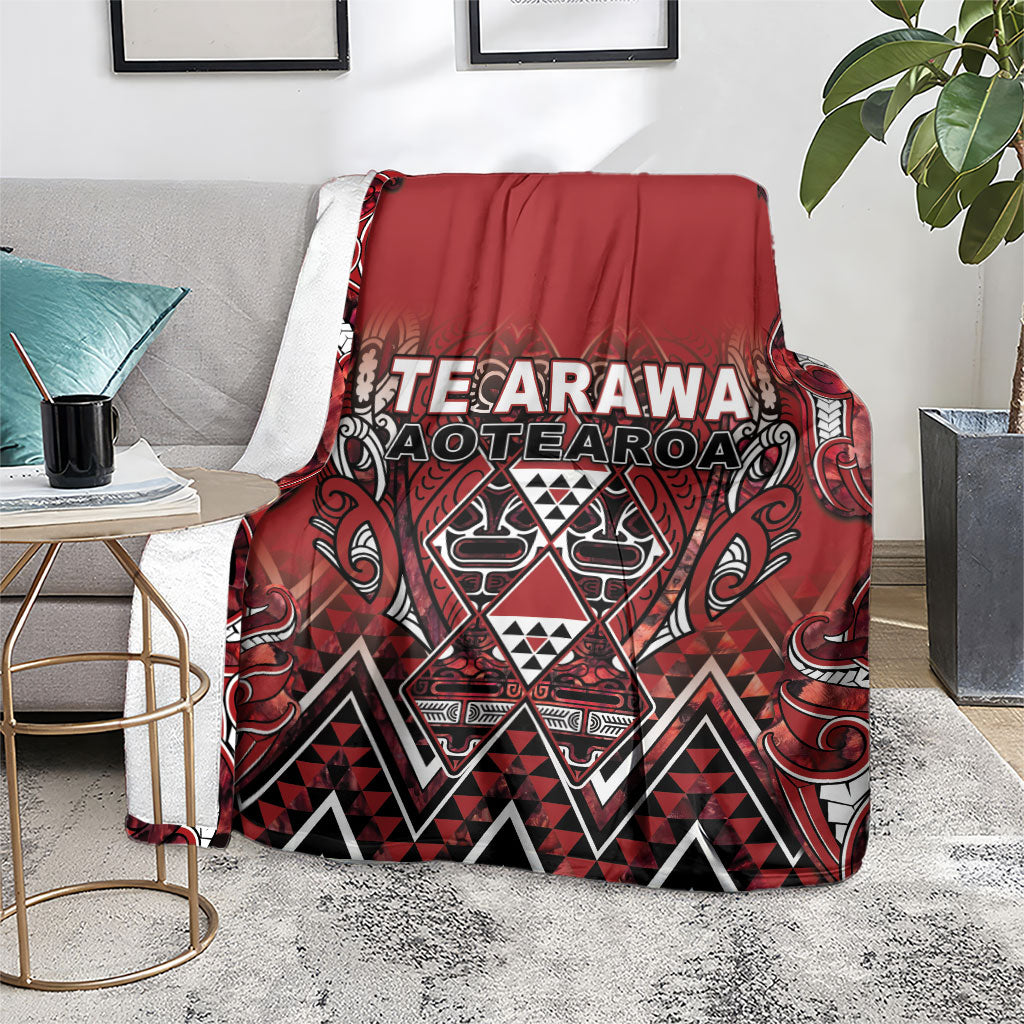 Aotearoa Te Arawa Blanket Maori Tribal Dark Red Paua Shell Pattern DT05 - Polynesian Pride