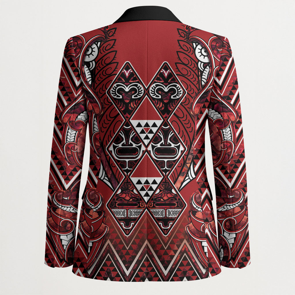 Aotearoa Te Arawa Blazer Maori Tribal Dark Red Paua Shell Pattern DT05 - Polynesian Pride
