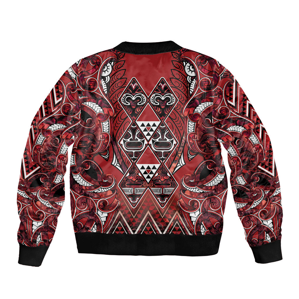 Aotearoa Te Arawa Bomber Jacket Maori Tribal Dark Red Paua Shell Pattern DT05 - Polynesian Pride