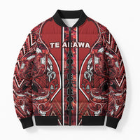 Aotearoa Te Arawa Bomber Puffer Jacket Maori Tribal Dark Red Paua Shell Pattern DT05 Unisex Red - Polynesian Pride