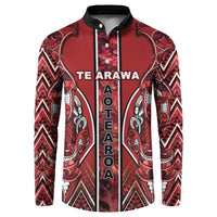 Aotearoa Te Arawa Button Sweatshirt Maori Tribal Dark Red Paua Shell Pattern DT05 Red - Polynesian Pride